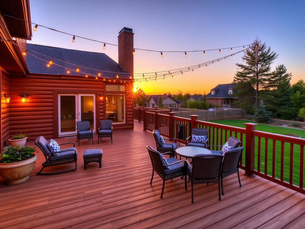 Hardwood deck with string lights